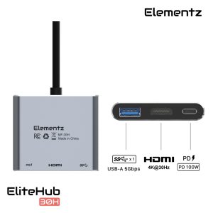 EliteHub 30H 3合1 USB-C 轉接器<br>(MF-30H)：圖片 3